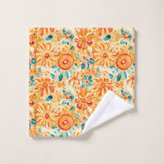 Abstraktes Muster Sonniger orangefarbener Duschvor Badhandtuch Set