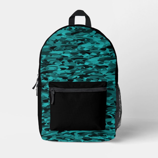 Abstraktes Muster Teal Schwarz Bedruckter Rucksack (Vorderseite)