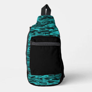 Abstraktes Muster Teal Schwarz Crossbody Bag