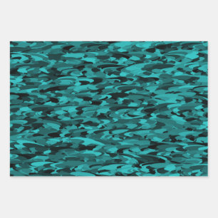 Abstraktes Muster Teal Schwarz Geschenkpapier Set