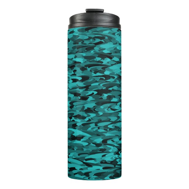 Abstraktes Muster Teal Schwarz Thermosbecher (Vorderseite)