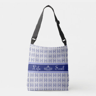 Abstraktes Muster & Tiara in Blau & Weiß Tragetaschen Mit Langen Trägern