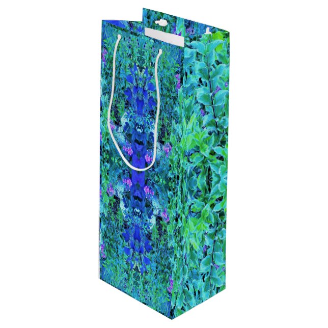 Abstraktes Muster und blaues Folienzmuster Geschenktüte Für Weinflaschen (Vorderseite Schrägansicht)