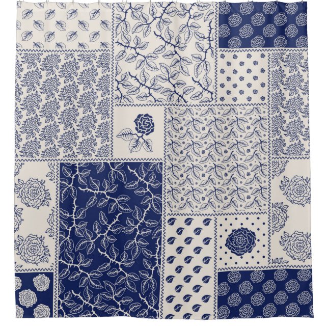 Abstraktes, nahtlos zartes Patchwork-Muster, dunke Duschvorhang (Vorderseite)
