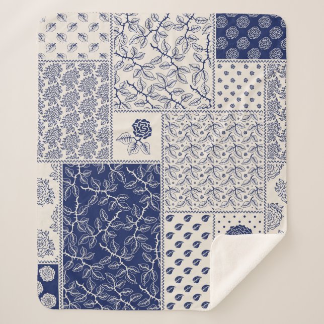 Abstraktes, nahtlos zartes Patchwork-Muster, dunke Sherpadecke (Vorderseite)