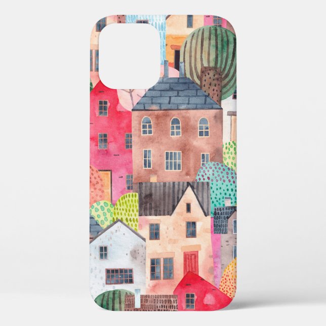 Abstraktes nahtloses Häusermuster. Aquarell Case-Mate iPhone Hülle (Rückseite)