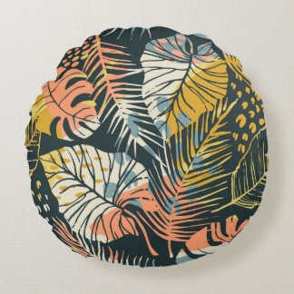 Abstraktes, nahtloses Muster mit tropischem p Rundes Kissen