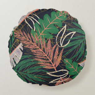 Abstraktes nahtloses Muster mit tropischen Blätter Rundes Kissen