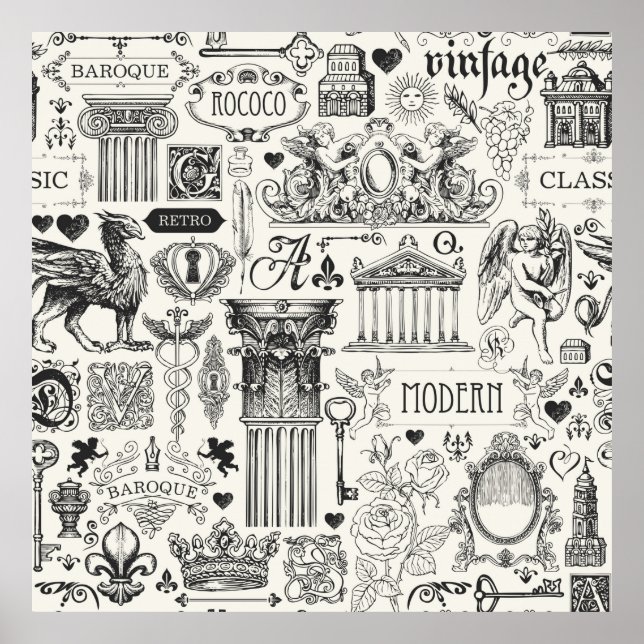 Abstraktes nahtloses Muster zum Thema Vintag Poster (Vorne)