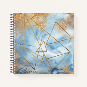 Abstraktes Namensschild für Gold Blue Watercolor Notizbuch