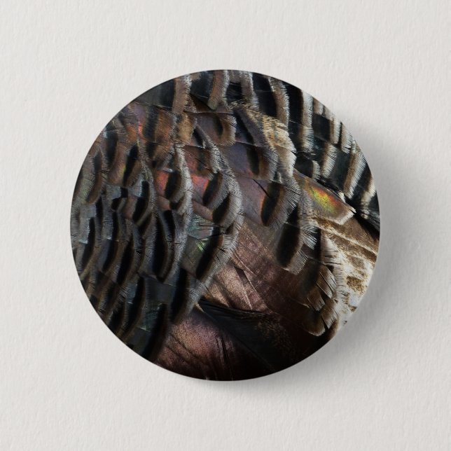 Abstraktes Naturdesign mit Wildtruthahnfedern Button (Vorderseite)
