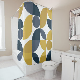 Abstraktes Navy-Senf-Geometrisches Muster Duschvorhang