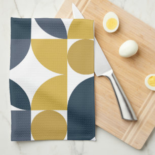 Abstraktes Navy-Senf-Geometrisches Muster Geschirrtuch