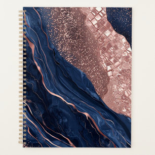 Abstraktes Navy- und Roségold-Marmor-Design Planer
