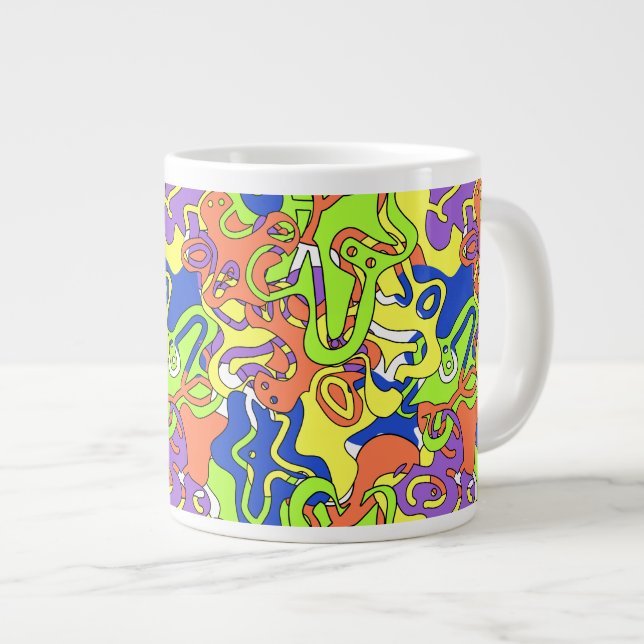 Abstraktes Neon-Doodle-Labyrinth-Muster Jumbo-Tasse (Vorderseite Rechts)