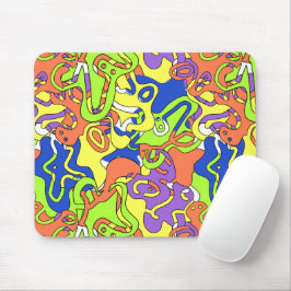 Abstraktes Neon-Doodle-Labyrinth-Muster Mousepad