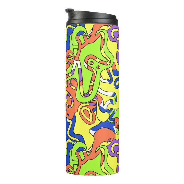 Abstraktes Neon-Doodle-Labyrinth-Muster Thermosbecher (Nach rechts gedreht)