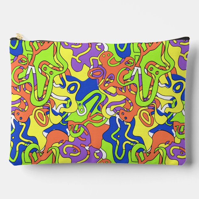 Abstraktes Neon-Doodle-Labyrinth-Muster Zubehörtasche (Vorderseite)