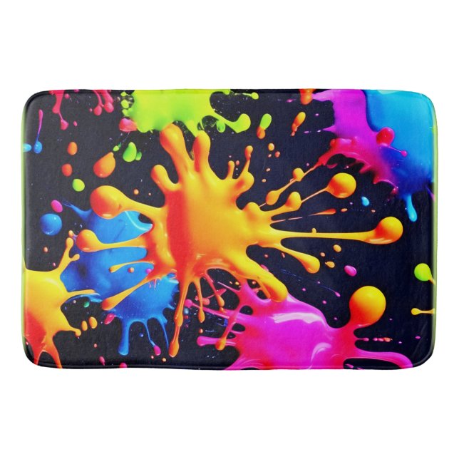 Abstraktes Neon Paint Splash Artwork Badematte (Vorderseite)