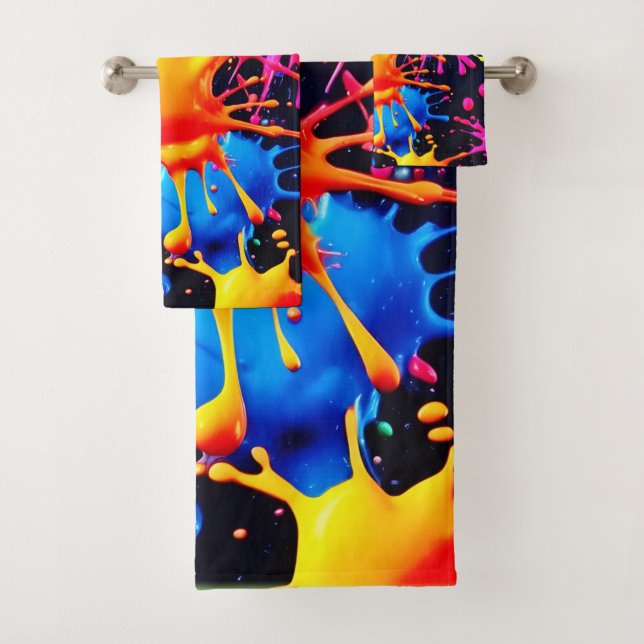 Abstraktes Neon Paint Splash Artwork Badhandtuch Set (Insitu)