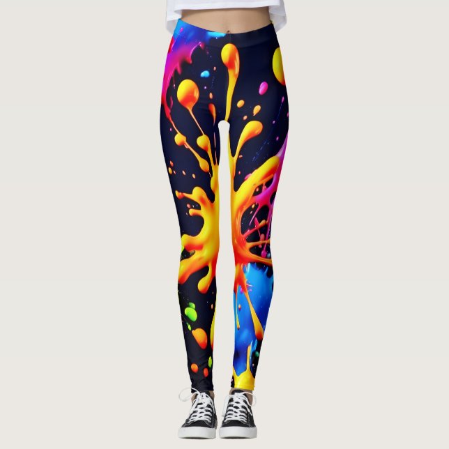 Abstraktes Neon Paint Splash Artwork Leggings (Vorderseite)
