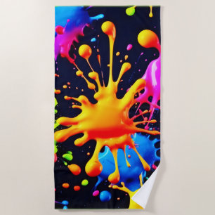 Abstraktes Neon Paint Splash Artwork Strandtuch
