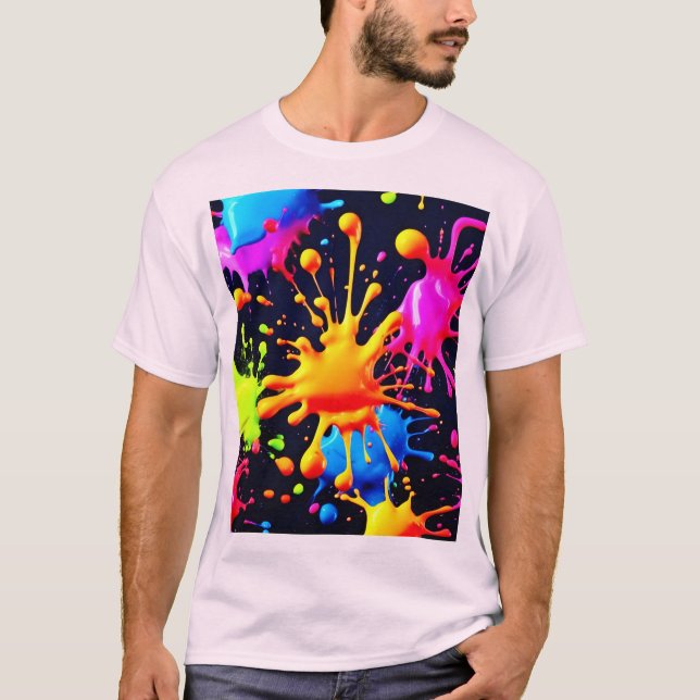 Abstraktes Neon Paint Splash Artwork T-Shirt (Vorderseite)