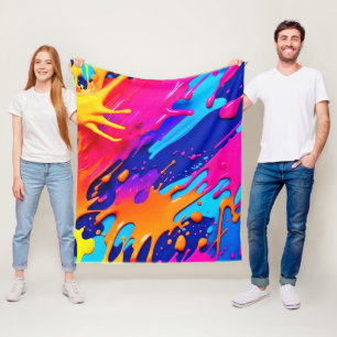 Abstraktes Neon Paint Tropfen Design Fleecedecke