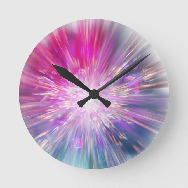Abstraktes Neon-Rosa- und Blau-Energie-Explosion-G Runde Wanduhr (Vorderseite)