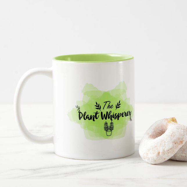 Abstraktes neues Grün, das den PflanzeWhisperer Zweifarbige Tasse (Mit Donut)