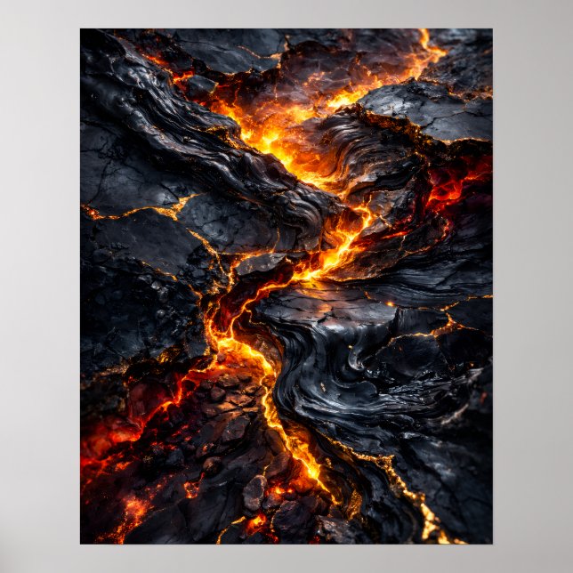 Abstraktes Obsidian-Lavastrom-Feuerkunst-Poster Poster (Vorne)