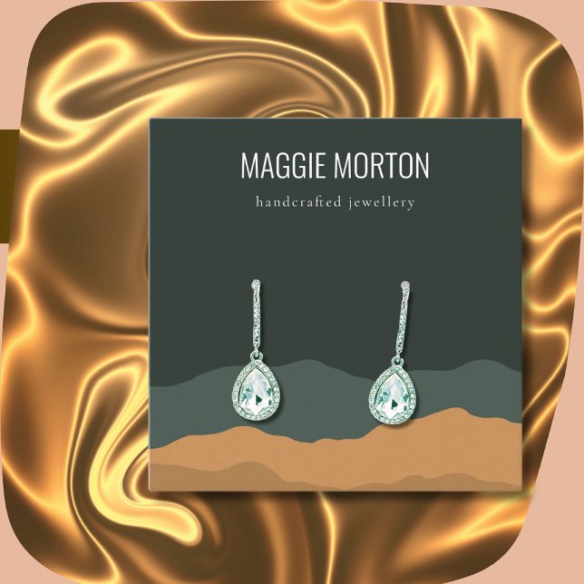 Abstraktes Ohrring-Display des Pine Mountains Quadratische Visitenkarte (Pine Green abstract modern earring display card.)