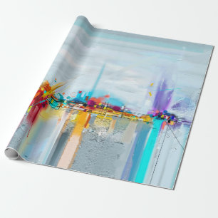 Abstraktes Ölgemälde Landschaft. Farbintensiver bl Geschenkpapier