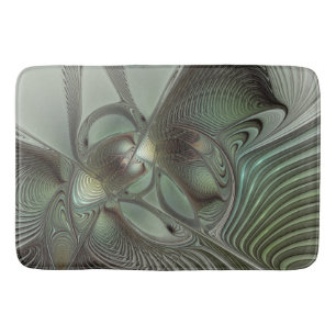 Abstraktes Olive Sage Green Grau Fraktal Art Fanta Badematte