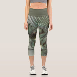Abstraktes Olive Sage Green Grau Fraktal Art Fanta Capri Leggings