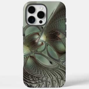 Abstraktes Olive Sage Green Grau Fraktal Art Fanta iPhone 16 Pro Max Hülle