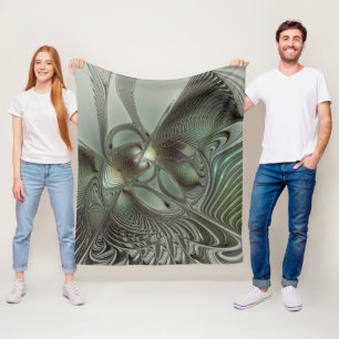 Abstraktes Olive Sage Green Grau Fraktal Art Fanta Fleecedecke