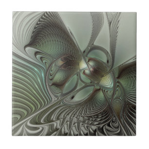 Abstraktes Olive Sage Green Grau Fraktal Art Fanta Fliese