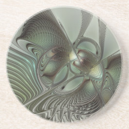 Abstraktes Olive Sage Green Grau Fraktal Art Fanta Getränkeuntersetzer