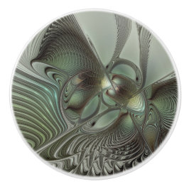 Abstraktes Olive Sage Green Grau Fraktal Art Fanta Keramikknauf