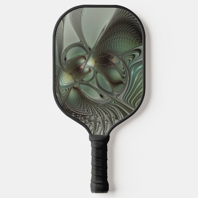 Abstraktes Olive Sage Green Grau Fraktal Art Fanta Pickleball Schläger (Vorderseite)