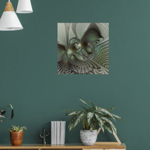 Abstraktes Olive Sage Green Grau Fraktal Art Fanta Poster