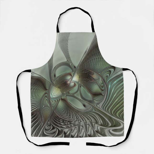 Abstraktes Olive Sage Green Grau Fraktal Art Fanta Schürze (Vorderseite)