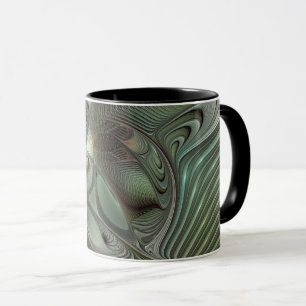 Abstraktes Olive Sage Green Grau Fraktal Art Fanta Tasse