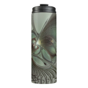 Abstraktes Olive Sage Green Grau Fraktal Art Fanta Thermosbecher
