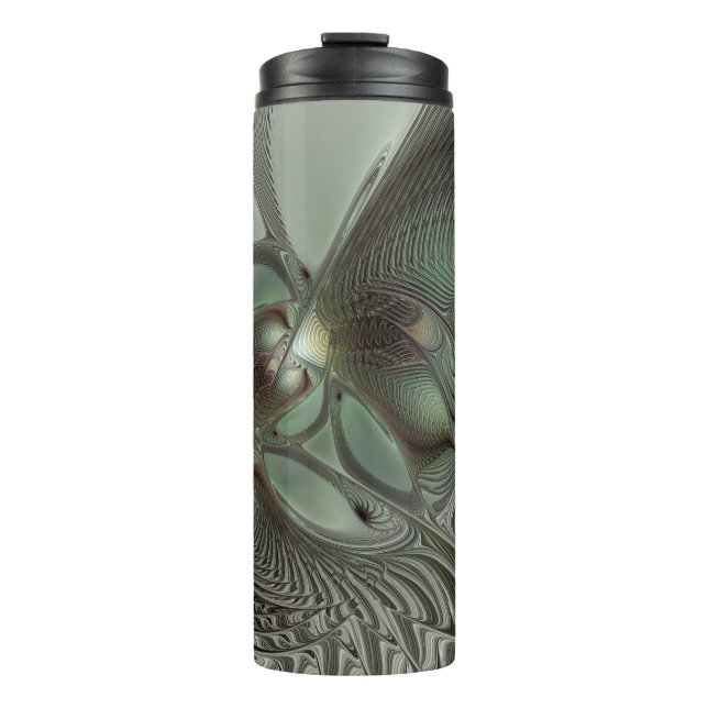 Abstraktes Olive Sage Green Grau Fraktal Art Fanta Thermosbecher (Vorderseite)