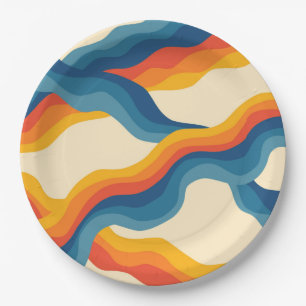 Abstraktes Orange Blue Retro Wavy Strip Muster Pappteller