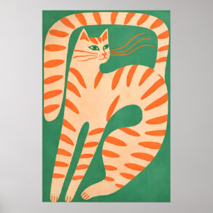 Abstraktes Orange-Katzen-Poster, Minimalistische F Poster
