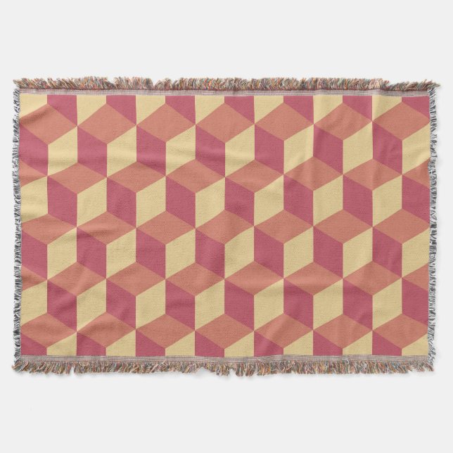 Abstraktes Orange Red Cube Muster Decke (Vorderseite)