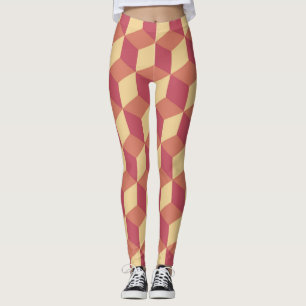 Abstraktes Orange Red Cube Muster Leggings
